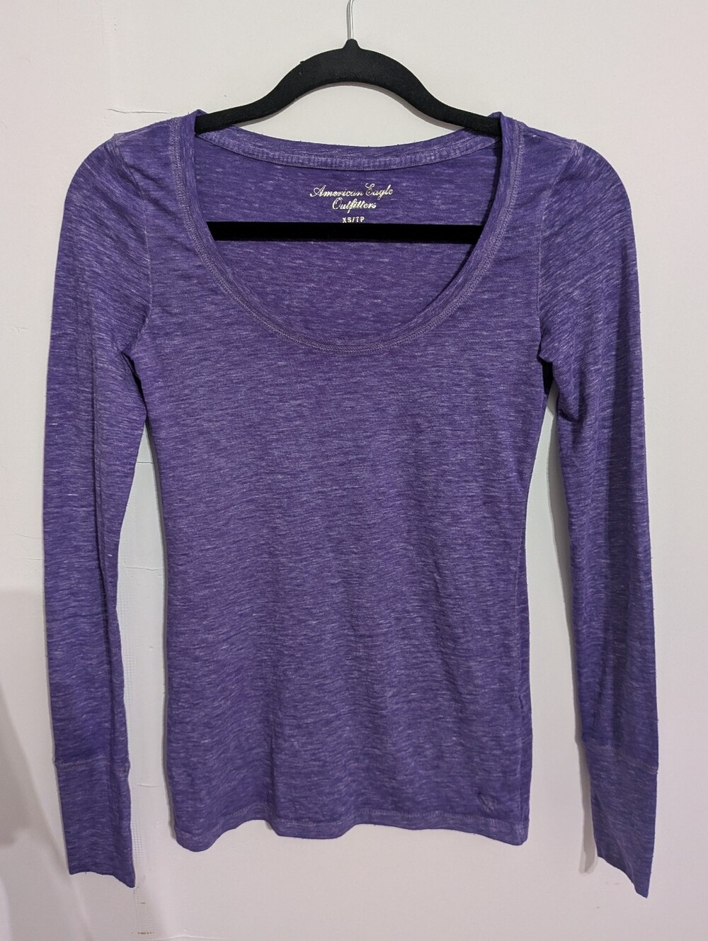 American Eagle Outfitters Heather Purple Scoop Neck Long Sleeve Tee